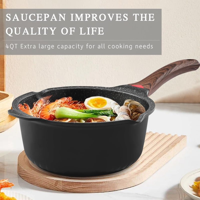 VINCHEF Nonstick Stockpot With Lid 4 Quart  Large Saucepan with Stay Cool Handle  Deep Kitchen Cooking Pot Induction Stock Pots  Dishwasher Safe  Compatible for All Stove Top  PFAS/PFOA Free Black - Image 2
